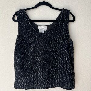 Papell Boutique Silk Beaded Sleeveless Evening Blouse L Quiet Luxury Capsule